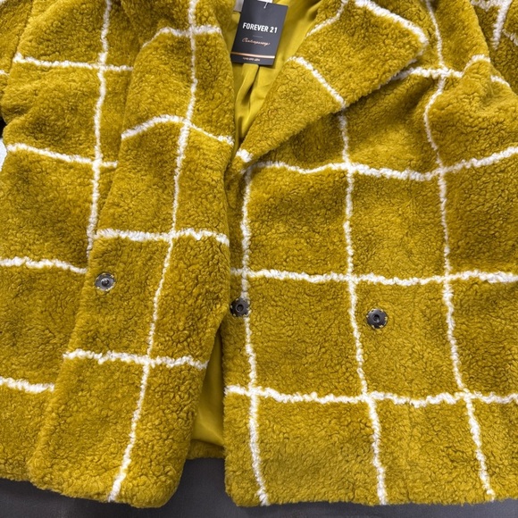 NEW Forever 21‎ Contemporary Luxury Citron Ivory Faux Shearling Coat Jacket - Picture 12 of 16
